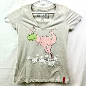 Camiseta Jon Wye T-Rex Conejo de Pascua Cuello en V Mujer XL Taupe - Imagen 1 de 6