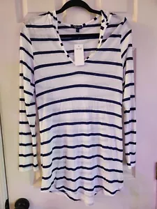 Splendid Striped Long Sleeve Hooded Swim Cover Up Tunic Size XS NWT - Picture 1 of 9