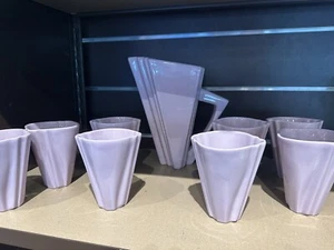 Vtg. CHARLES NALLE  REVIVAL PARVENU LAVENDER ART DECO PITCHER & 8 GLASSES - Picture 1 of 11