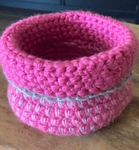 Hand-made Crochet Bowl Pink/Grey Catch All Trinket Bowls - Picture 1 of 6