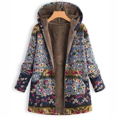 Women's Winter Warm Boho Fleece Hooded Parka Coat Loose Jacket Outwear Plus Size - Image 1 of 4