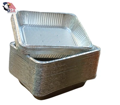 Paquete de 50 sartenes desechables de vapor profundo de aluminio de tamaño medio de 9" x 13" peso regular Foto 1 de 4