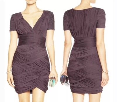 Vestido Halston Heritage Cuello en V Bodycon Vendaje Púrpura Elastizado Cóctel Talla S Foto 1 de 4