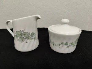 New Without Box Corelle Callaway Green Ivy Swirl Sugar Bowl & Cream Creamer - Picture 1 of 8