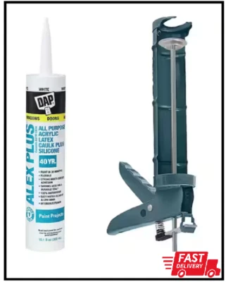 BRANDED Alex Plus 10.1 oz. White Acrylic Caulk Plus Silicone and Anvil Caulk Gun