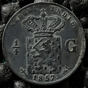 NETHERLANDS INDIES 1857 1/4 GULDEN #03 KM305 - Picture 1 of 2