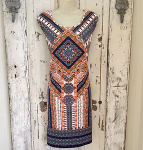 Mlle Gabrielle Sz XL Womans Orange Blue White Green Beige Sleeveless Shift Dress - Picture 1 of 9