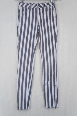 Bullhead Denim Jeans Womens 3 White Gray Striped Ankle Zip High Rise Skinniest - Image 1 of 4