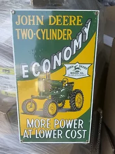 Ande Rooney John Deere Two Cylinder Porcelain Enamel Sign 15x9 Tractor Farm - Picture 1 of 2