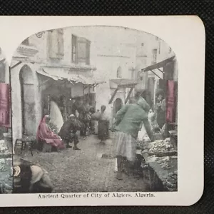 Vintage Stereoview Antico Quartiere Della Città Algers Algeria Colorato - Foto 1 di 3