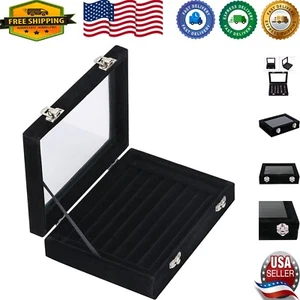 Lightweight Velvet Jewelry Case with Glass Display Lid - Perfect Gift for Her - Picture 1 of 9