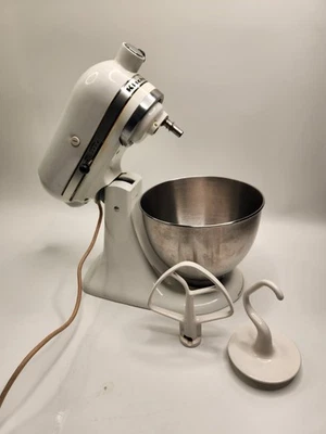 Cuenco mezclador de pie KitchenAid K45 vintage + cuenco, gancho para masa, paleta - blanco Foto 1 de 4