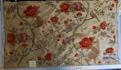 0.88Y Scalamandre Palash Embroidery Parrot Bird Flower Red Gold MSRP $332/y - Image 1 of 4