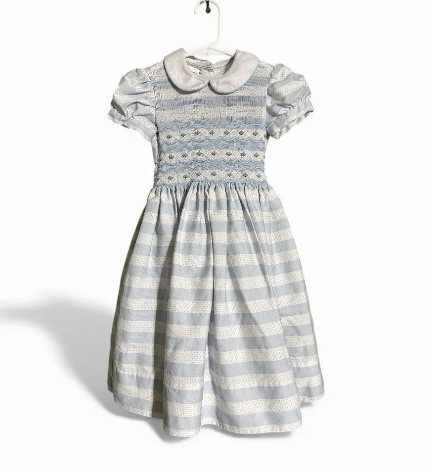 Marco & Lizzy Dress Girls Size 4T Blue Smocked Embroidered Flowers Party - Image 1 of 4