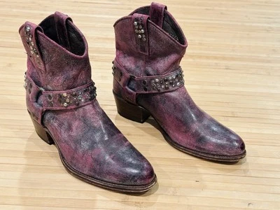 Botas de Vaquero Cortas con Tachuelas Frye Deborah Arnés de Cuero Envejecido RARAS 7 M Foto 1 de 4