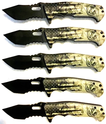 LOTE de 5 navajas de bolsillo nuevas navaja apertura asistida acero inoxidable bandera rifle #10 Foto 1 de 4