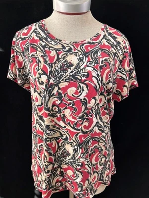 Camiseta St Johns Bay malha tamanho XL clássica manga curta vermelha preta redemoinho algodão - Imagem 1 de 4