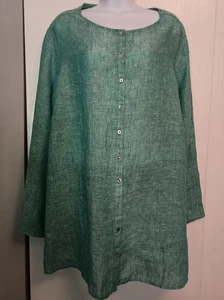 EUC Tahari 100% Linen Tunic Blouse, Sz 2X (Green) - Picture 1 of 3