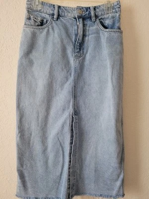 Falda Jeans Free People Azul Deshilachado Dobladillo Crudo Abertura Midi Recto Lápiz 27 Foto 1 de 4