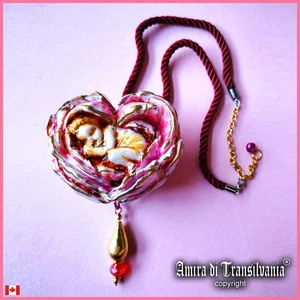 Art Deco Nouveau Jewelry Necklace Pendant Leaf Flower Nature Charm Doll Ooak Bib - Picture 1 of 24