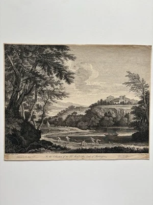 Gravura antiga por James Mason barco de pesca masculino puxando rede de pesca 1744 Itália - Imagem 1 de 4