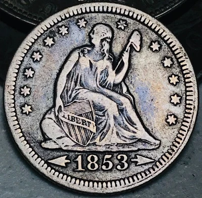 1853 Seated Liberty Quarter 25C RAYS ARROWS Choice 90% Silver US Coin CC28179 - Image 1 of 4