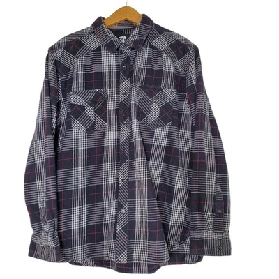 Camisa de franela de manga larga Route 66 para hombre grande de algodón negra a cuadros bolsillo a presión Foto 1 de 4