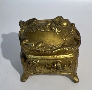 Vintage Jugendstil Schatulle Floral Schmuckkästchen goldfarben Metalldeckel Schmuckkästchen - Bild 1 von 11