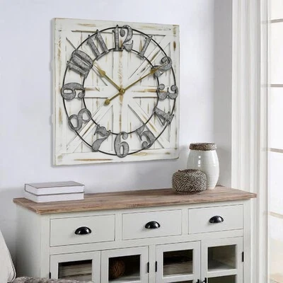 Large Farmhouse Wall Clock – 24 Inch Square Rustic Wooden Clock with  - Image 1 of 4