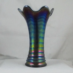 IMPERIAL RIPPLE PURPLE CARNIVAL GLASS SWUNG VASE - Picture 1 of 6