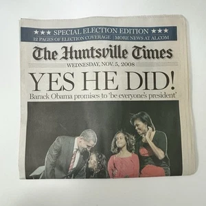 Barack Obama Newspaper President 2008 Election Huntsville Times History READ - Picture 1 of 4