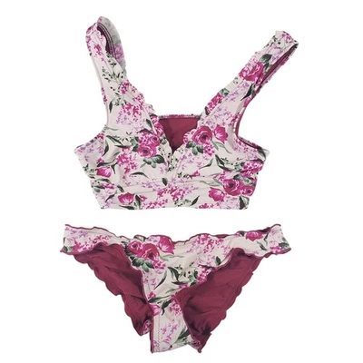Mossimo Bikini Swimsuit Womens Small Large Pink Floral Ruffle Two Piece Set Swim - Image 1 of 4