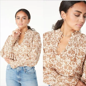 Cleobella Reza Blouse Size XL Tamil Block Floral Organic Cotton Handmade - Picture 1 of 9