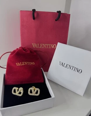 VALENTINO Crystal Stud Earrings Gold Plated & ORIGINAL BOX PACKAGING -RRP £340 — 第 1/4 张图片