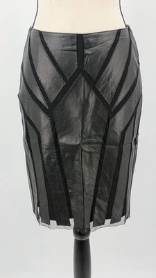 Falda ETCETERA 100 % Cuero Genuino y Malla Borde Negra Forrada Trasera Cremallera Talla 2  Foto 1 de 4