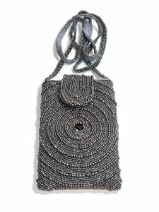 Small Metallic  Beaded Crossbody Shoulder Purse Evening Bag 7"x5"x1.5" strap22"L - Picture 1 of 4