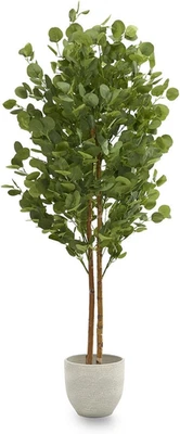 Eucalipto Artificiale 150 Cm, Pianta Finta Da Interno Con Tronco Naturale, Alber - Immagine 1 di 4