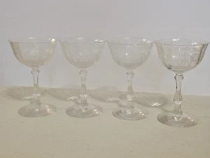 (4) FOSTORIA GLASS CO. NAVARRE CRYSTAL 6-OUNCE 5-5/8" TALL SAUCER CHAMPAGNE ! - Picture 1 of 3