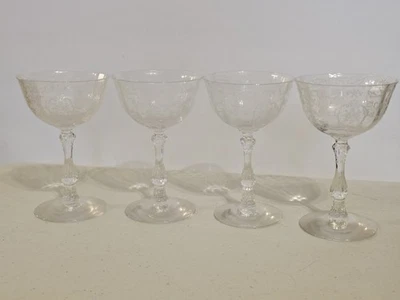 (4) FOSTORIA GLASS CO. NAVARRE CRYSTAL 6-OUNCE 5-5/8" TALL SAUCER CHAMPAGNE ! - Image 1 of 3