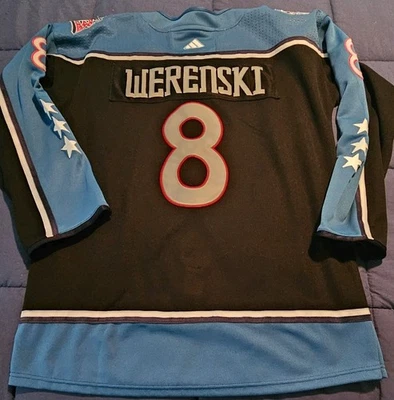 MENS COLUMBUS BLUE JACKETS REVERSE RETRO JERSEY Size L 8 WERENSKI NHL HOCKEY - Image 1 of 4