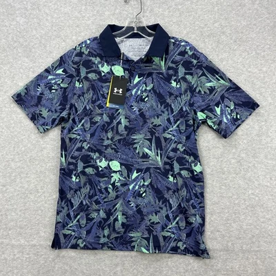 Camisa Polo de Golf Under Armour Para Hombres Pequeña Azul Iso-Chill Hawaiana Tropical NUEVA Foto 1 de 4