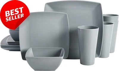 Gibson Soho Matte Plastic Melamine Dinnerware Set 16 PC Gray - image 1 of 4