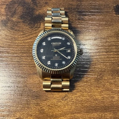 Croton Presidential Automatic Men’s Watch 10 Diamond Black Dial Stainless Tested - Image 1 of 4