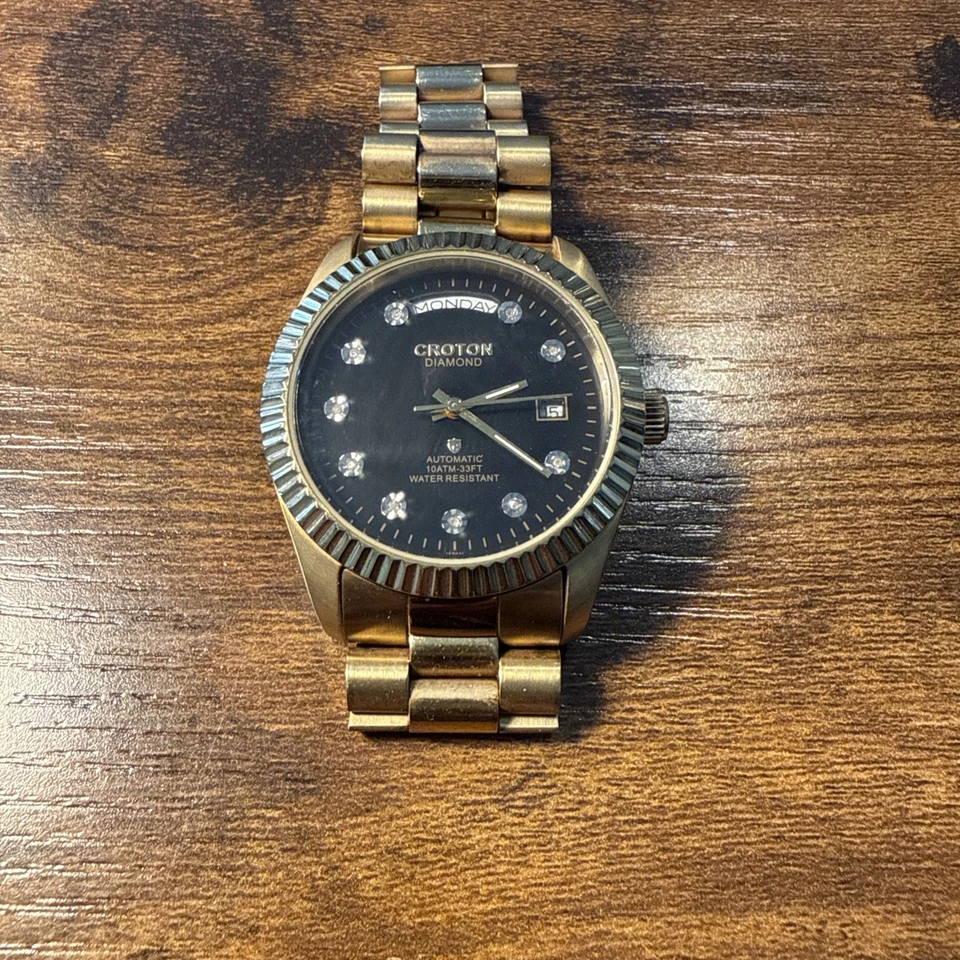 Reloj Croton Presidential Automático Hombre 10 Diamantes Esfera Negra Acero Inoxidable Probado Foto 1 de 1