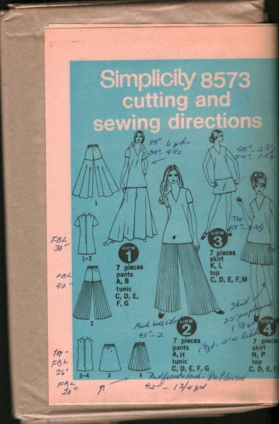 8573 Vintage Simplicity SEWING Pattern Misses 1960s Top Tunic Pants Skirt 10 OOP - Image 1 of 1