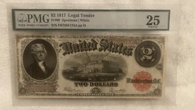 1917 $2 PMG 25 FR#60 Very Fine Legal Tender United States Note Large Note - Image 1 of 2