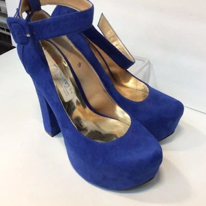 Royal Blue Luichiny Suede High Heel Open Tow Shoe $76 Size 8 - Picture 1 of 11