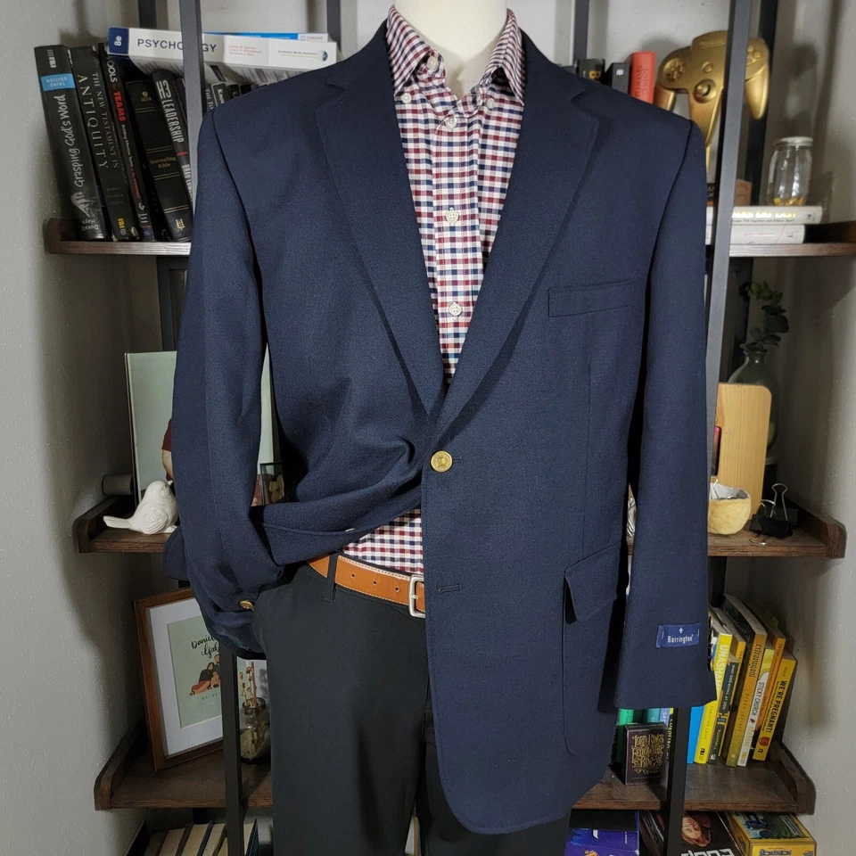 Винтажный Barrington Мужская Sport пальто Blazer две кнопки темно-синий поли шерсти размер 44R - Изображение 1 из 4