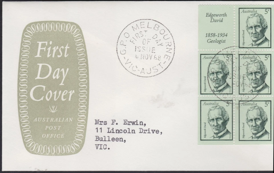 1968 5c Famous Australian Edgeworth David Booklet on Small APO Shield FDC - Image 1 of 1