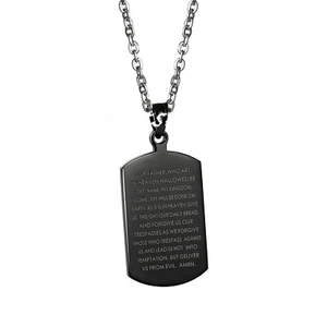 Stainless Steel English Lords Prayer Dog Tag Pendant Men Women Necklace 26" - Picture 1 of 7